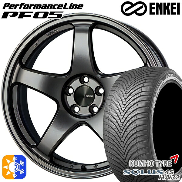 アウディ Q3(8U) 235/50R18 101V XL クムホ ソルウス 4S HA32 SUV ENKEI エンケイ パフォーマンスライン PF05 ダークシルバー 18インチ 8.0J 5H112 オールシーズンタイヤホイールセット 106,450円