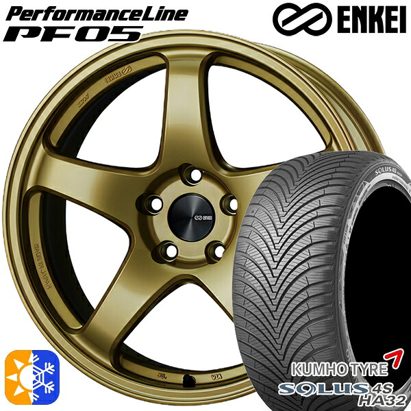 165/60R15 77H クムホ ソルウス 4S HA32 ENKEI エンケイ パフォーマンスライン PF05 ゴールド 15インチ 5.0J 4H100 オールシーズンタイヤホイールセット