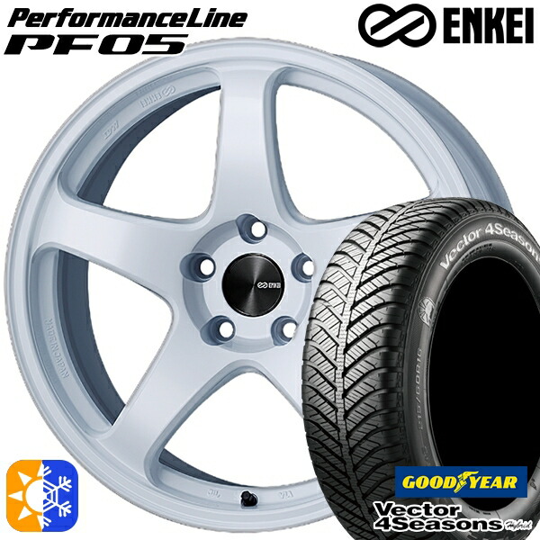 175/60R16 82H グッドイヤー ベクター フォーシーズンズ ENKEI エンケイ パフォーマンスライン PF05 16インチ 6.5J 4H100 ホワイト オールシーズンタイヤホイールセット|タイヤホイール激安王国