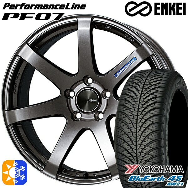 225/60R18 104V XL ヨコハマ ブルーアース 4S AW21 ENKEI エンケイ パフォーマンスライン PF07 ダークシルバー 18インチ 8.0J 5H114.3 オールシーズンタイヤホイールセット