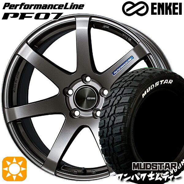 4/20ﾎﾟｲﾝﾄ10倍★225/55R18 98T WL マッドスター ワンパク M/T ホワイトレター ENKEI エンケイ パフォーマンスライン PF07 ダークシルバー 18インチ 7.5J 5H114.3 サマータイヤホイールセット