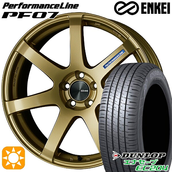 4/20ﾎﾟｲﾝﾄ10倍★225/50R18 95W ダンロップ エナセーブ EC204 ENKEI エンケイ パフォーマンスライン PF07 ゴールド 18インチ 7.5J 5H114.3 サマータイヤホイールセット