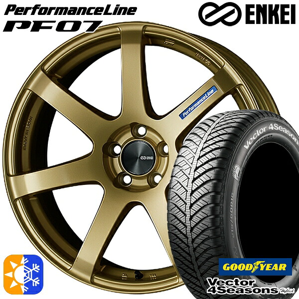 225/40R18 92H XL グッドイヤー ベクター フォーシーズンズ ENKEI エンケイ パフォーマンスライン PF07 18インチ 7.5J 5H114.3 ゴールド オールシーズンタイヤホイールセット|タイヤホイール激安王国