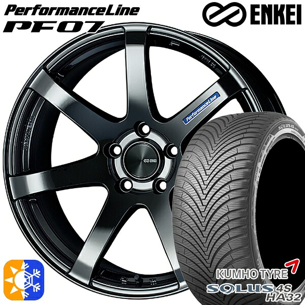 225/45R18 95W XL クムホ ソルウス 4S HA32 ENKEI エンケイ パフォーマンスライン PF07 SBK 18インチ 7.5J 5H114.3 オールシーズンタイヤホイールセット｜タイヤホイール激安王国