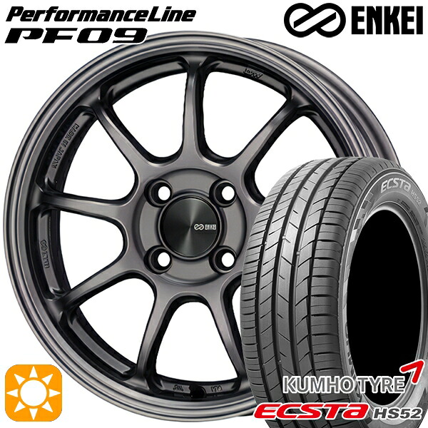 195/45R16 84V XL クムホ エクスタ HS52 ENKEI エンケイ パフォーマンスライン PF09 ダークシルバー 16インチ 6.5J 4H100 サマータイヤホイールセット|タイヤホイール激安王国