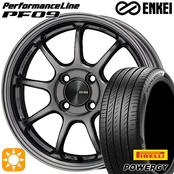 195/55R16 87V ピレリ パワジー ENKEI エンケイ パフォーマンスライン PF09 ダークシルバー 16インチ 6.5J 4H100 サマータイヤホイールセット|タイヤホイール激安王国
