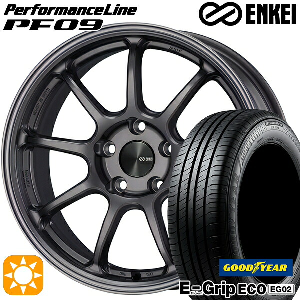 30/50プリウス カローラスポーツ 205/55R16 91V グッドイヤー エフィシェントグリップ EG02 ENKEI エンケイ パフォーマンスライン PF09 ダークシルバー 16インチ 6.5J 5H100 サマータイヤホイールセット｜タイヤホイール激安王国