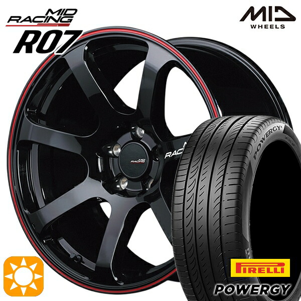 リーフ レヴォーグ 215/50R17 95W XL ピレリ パワジー MID RMPレーシング R07 ブラック/リムレッドライン 17インチ 7.0J 5H114.3 サマータイヤホイールセット