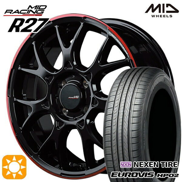 165/60R15 ネクセン ロードストーン ユーロビズ HP02 MID RMPレーシング R27 ブラック/リムレッドライン 15インチ 5.0J 4H100 サマータイヤホイールセット