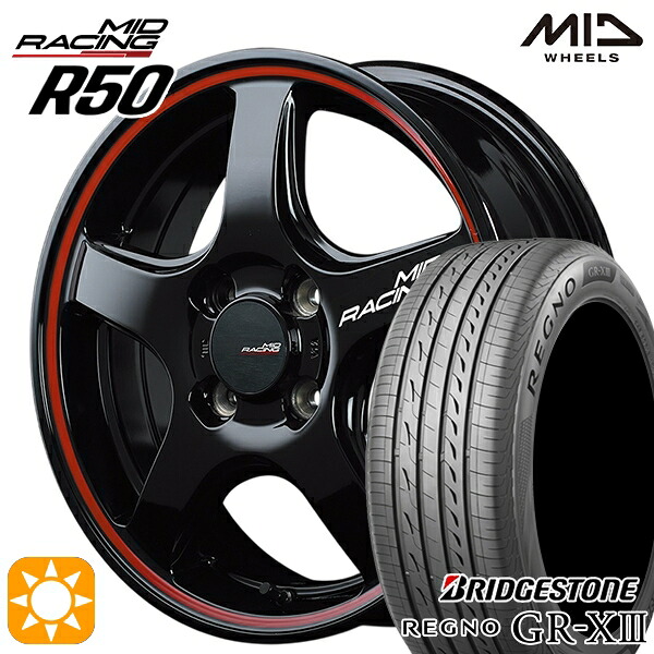 アクア デミオ ノート 195/55R16 91V XL ブリヂストン レグノ GRX3 MID RMPレーシング R50 ブラック/リムレッドライン 16インチ 6.0J 4H100 サマータイヤホイールセット