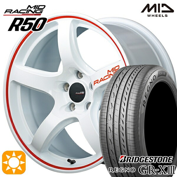 4/10ﾎﾟｲﾝﾄ10倍★アイシス ノア/ヴォクシー 215/45R17 91W XL ブリヂストン レグノ GRX3 MID RMPレーシング R50 ホワイト/リムレッドライン 17インチ 7.0J 5H114.3 サマータイヤホイールセット