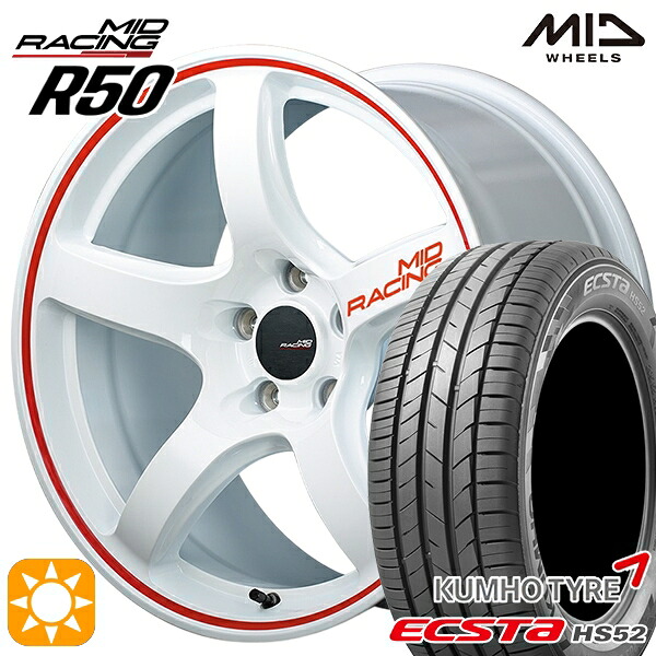 4/20ﾎﾟｲﾝﾄ10倍★C-HR カローラクロス 215/60R17 100V XL クムホ エクスタ HS52 MID RMPレーシング R50 ホワイト/リムレッドライン 17インチ 7.0J 5H114.3 サマータイヤホイールセット