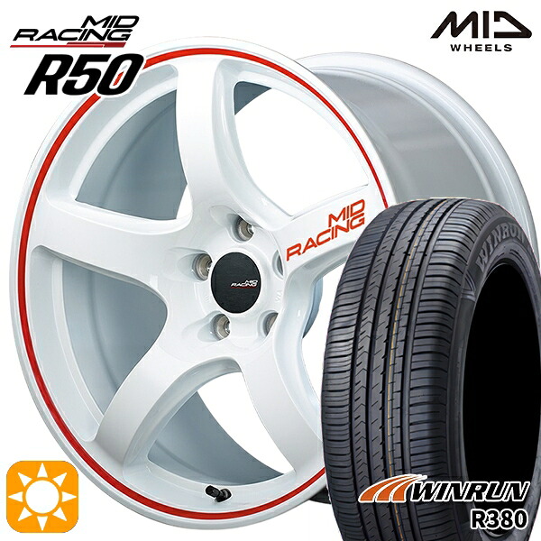 エクストレイル 225/60R17 99V ウィンラン R380 MID RMPレーシング R50 ホワイト/リムレッドライン 17インチ 7.0J 5H114.3 サマータイヤホイールセット