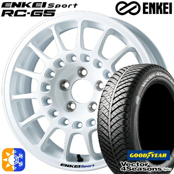 185/60R15 84H グッドイヤー ベクター フォーシーズンズ ENKEI エンケイ エンケイ スポーツ RC-G5 15インチ 6.5J 4H100 ホワイト オールシーズンタイヤホイールセット
