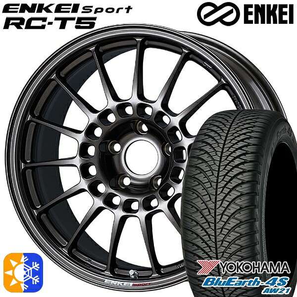 215/60R17 100V ヨコハマ ブルーアース 4S AW21 ENKEI エンケイスポーツ RC-T5 ダークシルバー 17インチ 7.0J 5H114.3 オールシーズンタイヤホイールセット