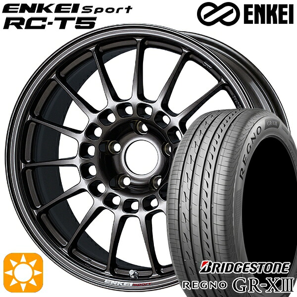 4/10ﾎﾟｲﾝﾄ10倍★フォレスターSK9/SKE エクストレイル 225/55R17 97W ブリヂストン レグノ GRX3 ENKEI エンケイスポーツ RC-T5 ダークシルバー 17インチ 7.0J 5H114.3 サマータイヤホイールセット