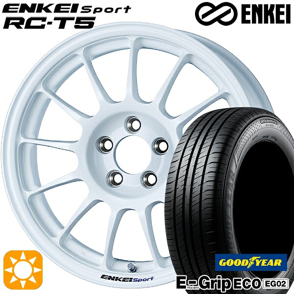 フィット アクア 185/60R15 84H グッドイヤー エフィシェントグリップ EG02 ENKEI エンケイスポーツ RC-T5 ホワイト 15インチ 6.5J 4H100 サマータイヤホイールセット