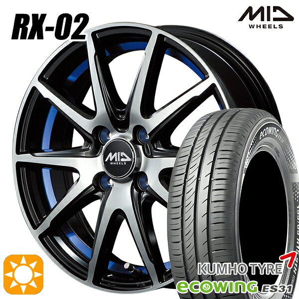 4/10ﾎﾟｲﾝﾄ10倍★フィット アクア 185/60R15 84H クムホ エコウィング ES31 MID RX02 BKB 15インチ 5.5J 4H100 サマータイヤホイールセット