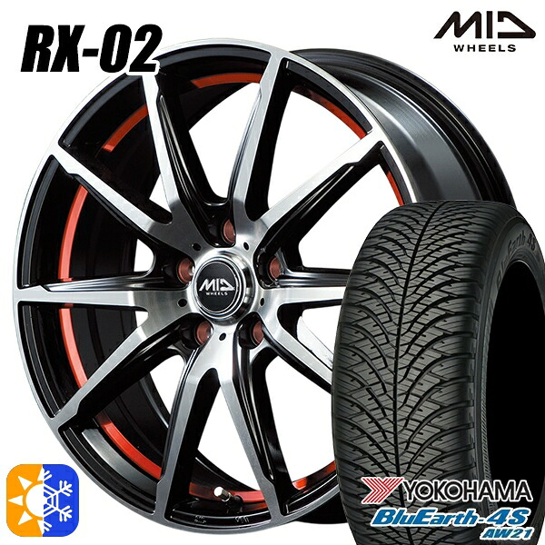 235/50R18 101Y XL ヨコハマ ブルーアース 4S AW21 MID RX02 BKR 18インチ 8.0J 5H114.3 オールシーズンタイヤホイールセット