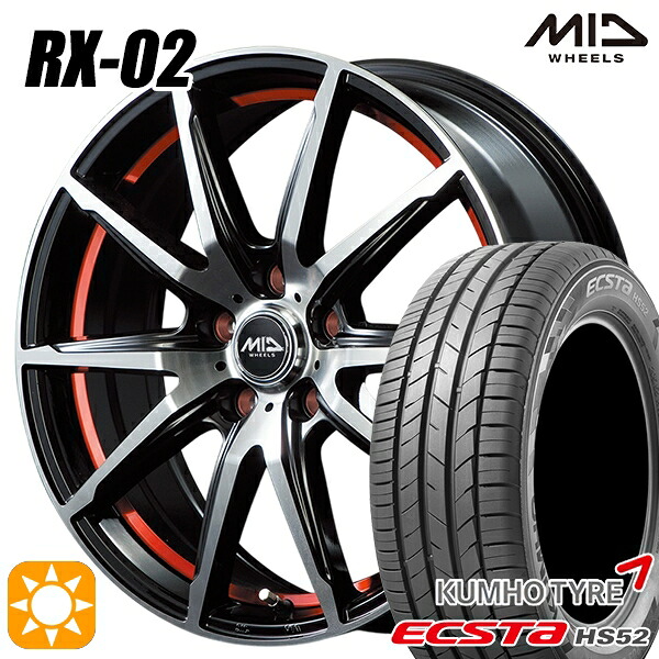 リーフ ノア 205/55R16 91V クムホ エクスタ HS52 MID RX02 BKR 16インチ 6.5J 5H114.3 サマータイヤホイールセット