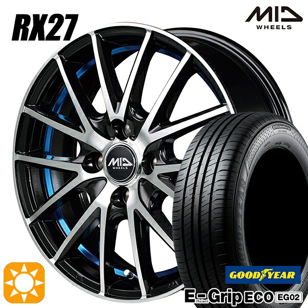 4/20ﾎﾟｲﾝﾄ10倍★フィット アクア 185/60R15 84H グッドイヤー エフィシェントグリップ EG02 MID RX27 BKB 15インチ 5.5J 4H100 サマータイヤホイールセット