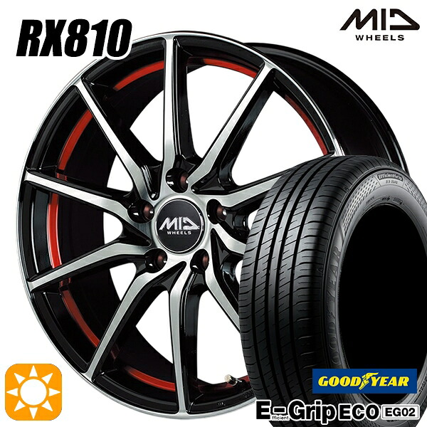 エスクァイア セレナ 195/65R15 91H グッドイヤー エフィシェントグリップ EG02 MID RX810 RX810 BKR 15インチ 6.0J 5H114.3 サマータイヤホイールセット