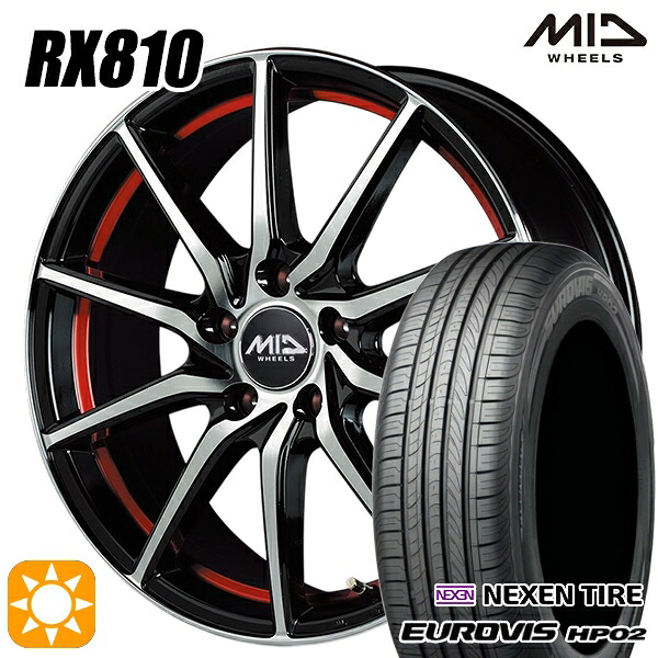 185/65R15 ネクセン ロードストーン ユーロビズ HP02 MID RX810 RX810 BKR 15インチ 6.0J 5H114.3 サマータイヤホイールセット