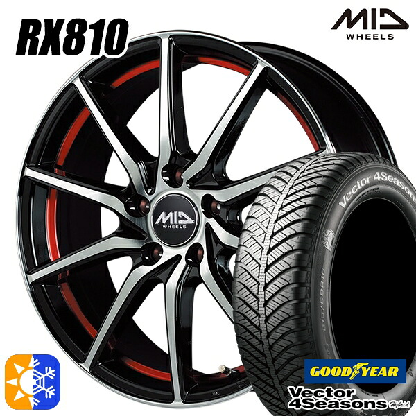 215/60R17 96H グッドイヤー ベクター フォーシーズンズ MID RX810 BKR 17インチ 7.0J 5H114.3 オールシーズンタイヤホイールセット