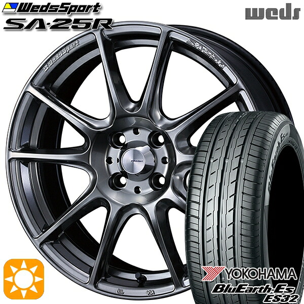 N-BOX ウェイク 165/55R15 75V ヨコハマ ブルーアース ES32 Weds ウェッズスポーツ SA25R PSB (プラチナシルバーブラック) 15インチ 5.0J 4H100 サマータイヤホイールセット