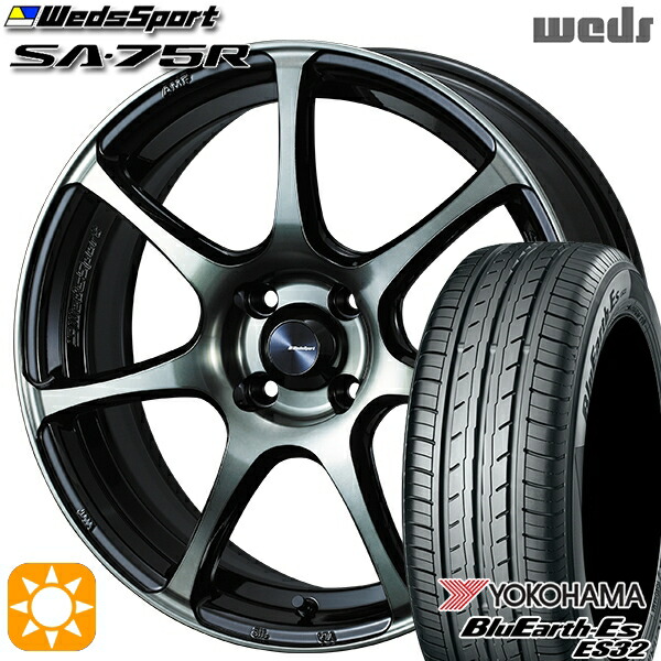 4/10ﾎﾟｲﾝﾄ10倍★アクア ヤリス 195/50R16 84V ヨコハマ ブルーアース ES32 Weds ウェッズスポーツ SA75R WBC (ウォースブラッククリアー) 16インチ 6.5J 4H100 サマータイヤホイールセット