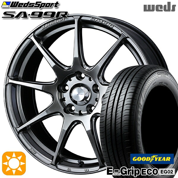 175/65R15 84H グッドイヤー エフィシェントグリップ EG02 Weds ウェッズスポーツ SA99R PSB (プラチナシルバーブラック) 15インチ 6.0J 4H100 サマータイヤホイールセット|タイヤホイール激安王国