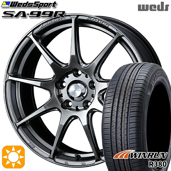 フィット アクア 175/65R15 84H ウィンラン R380 Weds ウェッズスポーツ SA99R PSB (プラチナシルバーブラック) 15インチ 6.0J 4H100 サマータイヤホイールセット