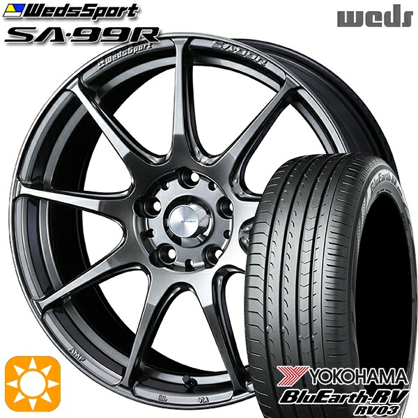 4/10ﾎﾟｲﾝﾄ10倍★225/45R18 95W XL ヨコハマ ブルーアース RV03 Weds ウェッズスポーツ SA99R PSB (プラチナシルバーブラック) 18インチ 7.5J 5H114.3 サマータイヤホイールセット