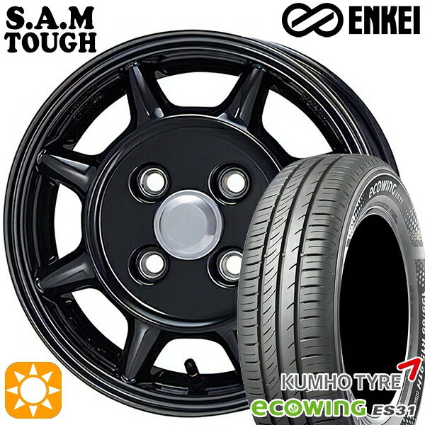 4/10ﾎﾟｲﾝﾄ10倍★155/65R14 75T クムホ エコウィング ES31 ENKEI S.A.M タフ ブラック 14インチ 5.0J 4H100 サマータイヤホイールセット