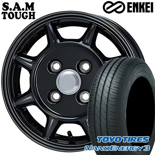 4/20ﾎﾟｲﾝﾄ10倍★エブリィワゴン 165/60R14 75H トーヨー ナノエナジー3 ENKEI S.A.M タフ ブラック 14インチ 4.5J 4H100 サマータイヤホイールセット