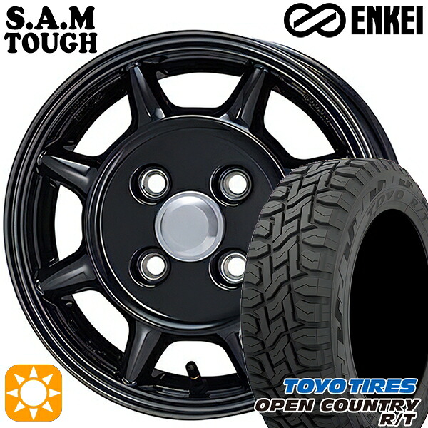 4/10ﾎﾟｲﾝﾄ10倍★軽トラ軽バン用 145/80R12 80/78N LT トーヨー オープンカントリー R/T ENKEI S.A.M タフ ブラック 12インチ 新品サマータイヤホイール 4本セット 送料無料