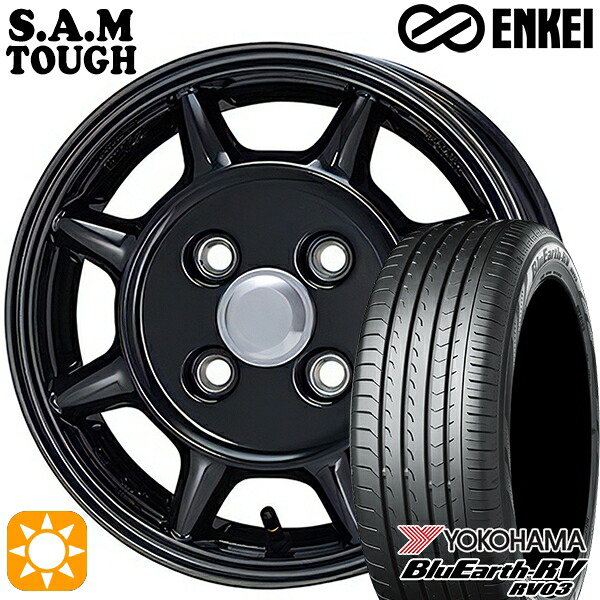 165/65R14 79S ヨコハマ ブルーアース RV03 ENKEI S.A.M タフ ブラック 14インチ 4.5J 4H100 サマータイヤホイールセット
