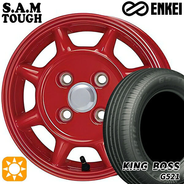 4/10ﾎﾟｲﾝﾄ10倍★165/65R14 79T キングボス G521 ENKEI S.A.M タフ レッド 14インチ 4.5J 4H100 サマータイヤホイールセット