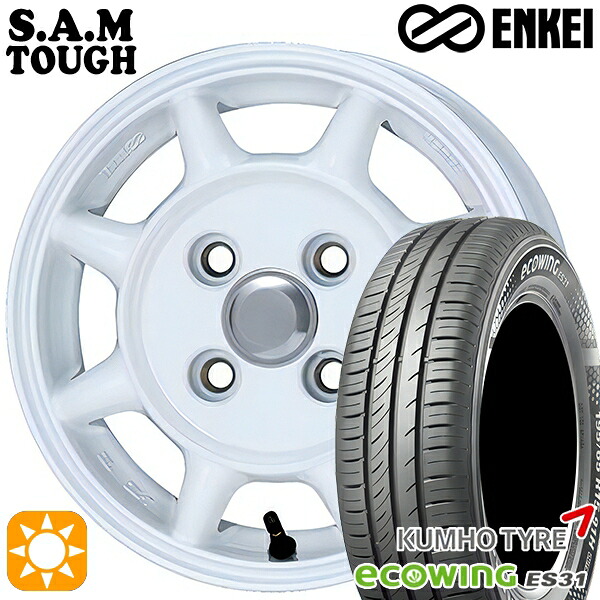 155/65R14 75T クムホ エコウィング ES31 ENKEI S.A.M タフ ホワイト 14インチ 5.0J 4H100 サマータイヤホイールセット|タイヤホイール激安王国