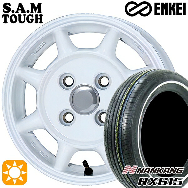 155/65R14 ナンカン RX615 ホワイトリボン ENKEI S.A.M タフ ホワイト 14インチ 5.0J 4H100 サマータイヤホイールセット