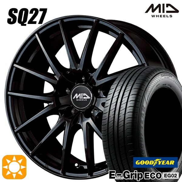 ライズHB ロッキーHB 195/65R16 92V グッドイヤー エフィシェントグリップ EG02 MID SQ27 メタリックブラック 16インチ 6.5J 5H100 サマータイヤホイールセット