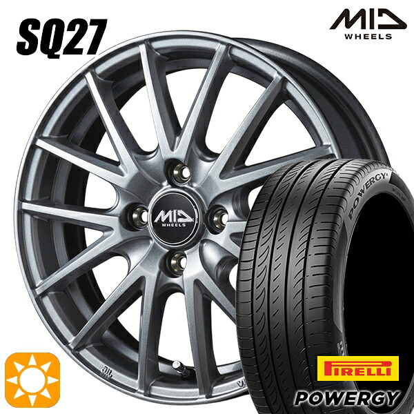 フィット アクア 185/60R15 84H ピレリ パワジー MID SQ27 メタリックシルバー 15インチ 5.5J 4H100 サマータイヤホイールセット