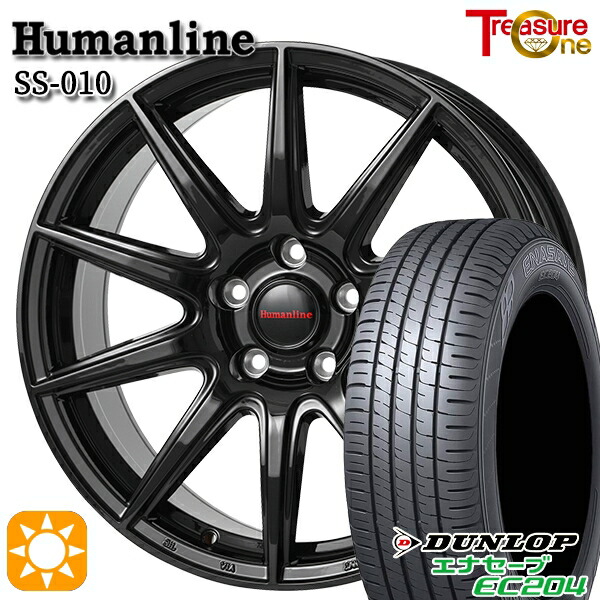 195/55R16 87V ダンロップ エナセーブ EC204 トレジャーワン ヒューマンライン SS010 BK 16インチ 6.5J 5H100 +48 サマータイヤホイールセット