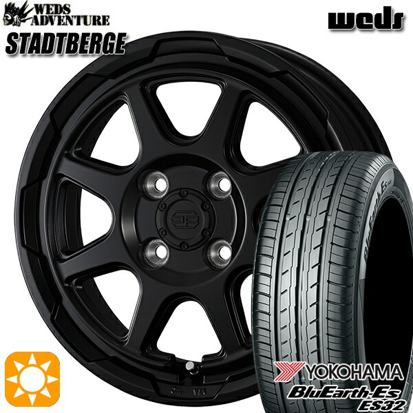 4/10ﾎﾟｲﾝﾄ10倍★アクア ヴィッツ 165/70R14 81S ヨコハマ ブルーアース ES32 ウェッズ スタットベルク セミマットブラック 14インチ 5.0J 4H100 サマータイヤホイールセット