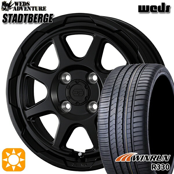 4/10ﾎﾟｲﾝﾄ10倍★N-BOX ウェイク 165/55R15 75H ウィンラン R330 ウェッズ スタットベルク セミマットブラック 15インチ 4.5J 4H100 サマータイヤホイールセット