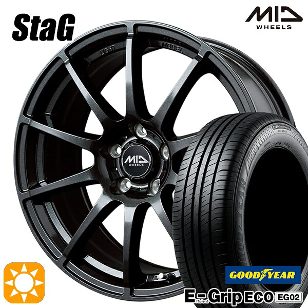 30/50プリウス カローラ 195/65R15 91H グッドイヤー エフィシェントグリップ EG02 MID スタッグ ストロングガンメタ 15インチ 6.0J 5H100 サマータイヤホイールセット｜タイヤホイール激安王国 45,960円