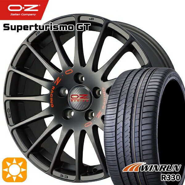 ベンツ Aクラス/CLA 225/45R18 95W XL ウィンラン R330 OZ スーパーツーリズモ GT マットブラック/レッドロゴ 18インチ 8.0J 5H112 サマータイヤホイールセット