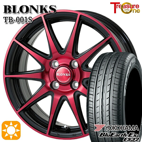 軽自動車 155/65R14 75S ヨコハマ ブルーアース ES32 トレジャーワン ブロンクス TB001S レッドクリア 14インチ 4.5J 4H100 サマータイヤホイールセット