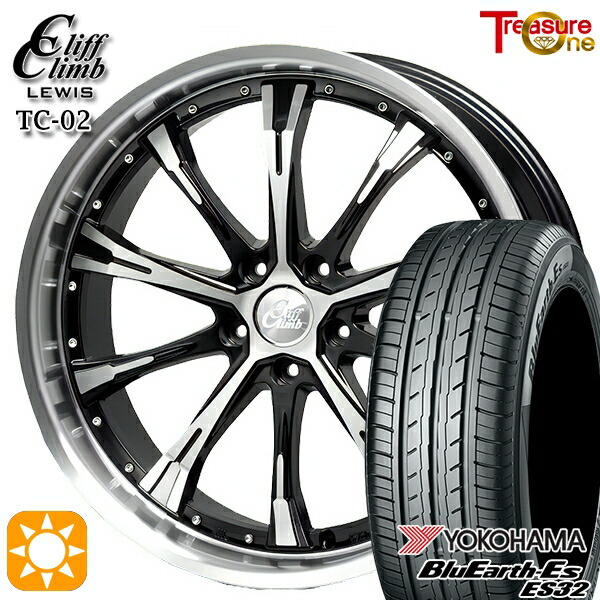 アイシス ノア 215/45R17 91V XL ヨコハマ ブルーアース ES32 トレジャーワン クリフクライムルイス TC02 ブラックポリッシュ 17インチ 7.0J 5H114.3 サマータイヤホイールセット