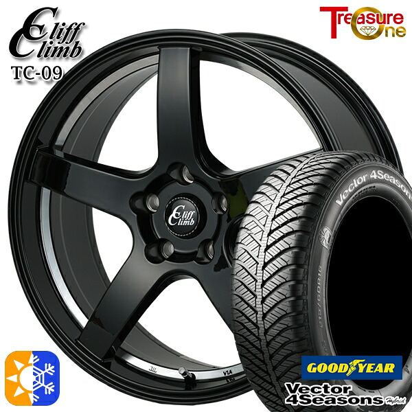 215/60R17 96H グッドイヤー ベクター フォーシーズンズ トレジャーワン クリフクライム TC09 17インチ 7.0J 5H100 ブラックポリッシュ オールシーズンタイヤホイールセット